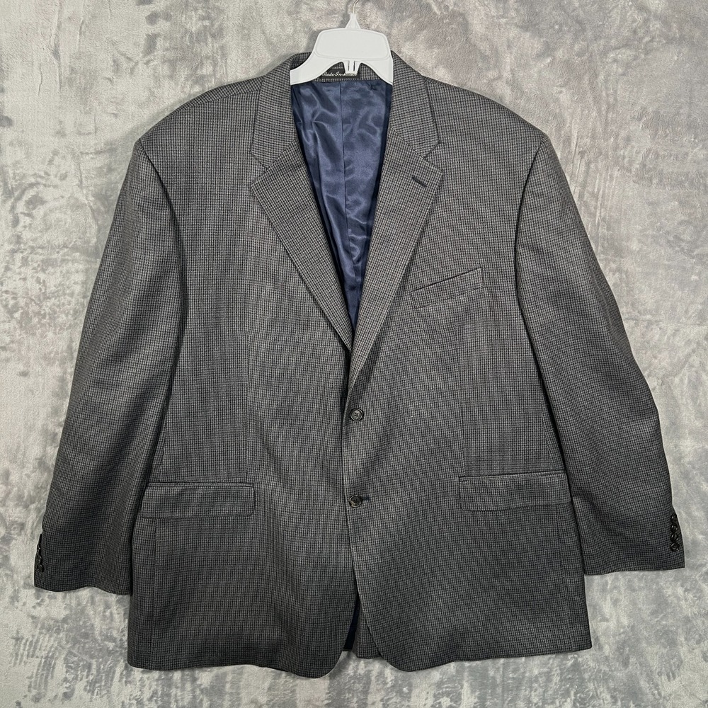 Lauren Ralph Lauren Blazer Mens 52L Long Suit Jacket Gray Blue Houndstooth Silk